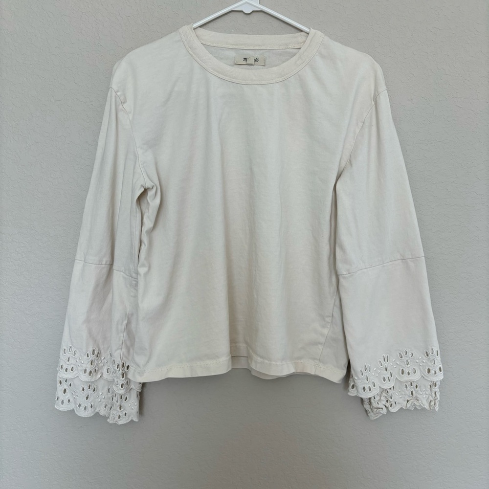 Madewell Eyelet Long Sleeve Top Cream Scoop Neck Women’s Small Flare Sleeves